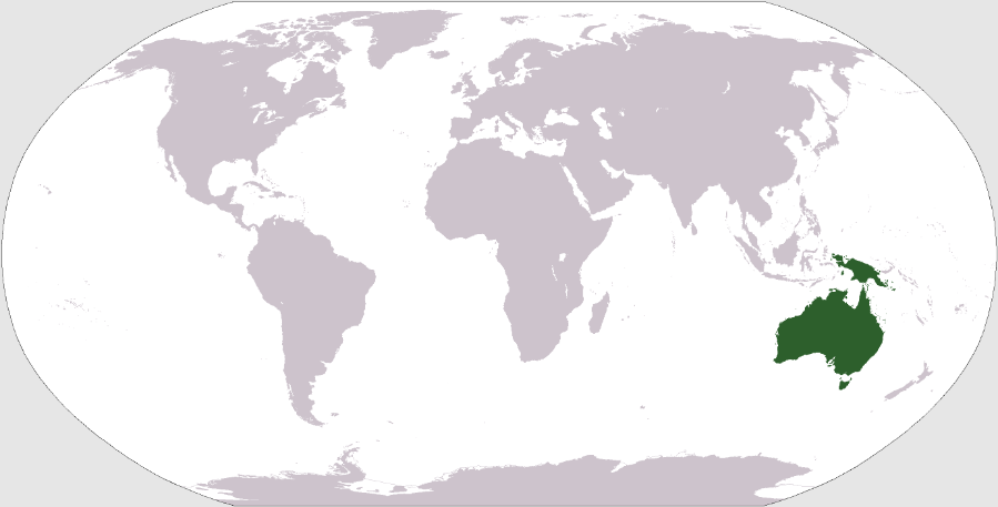 Ubicación de Australia (en verde) en el mapa mundial
