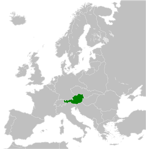 Fronteras de Austria en 1936 (en verde) en el mapa de Europa