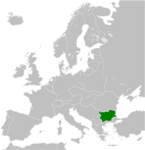 Fronteras de Bulgaria en 1936 (en verde) en el mapa de Europa