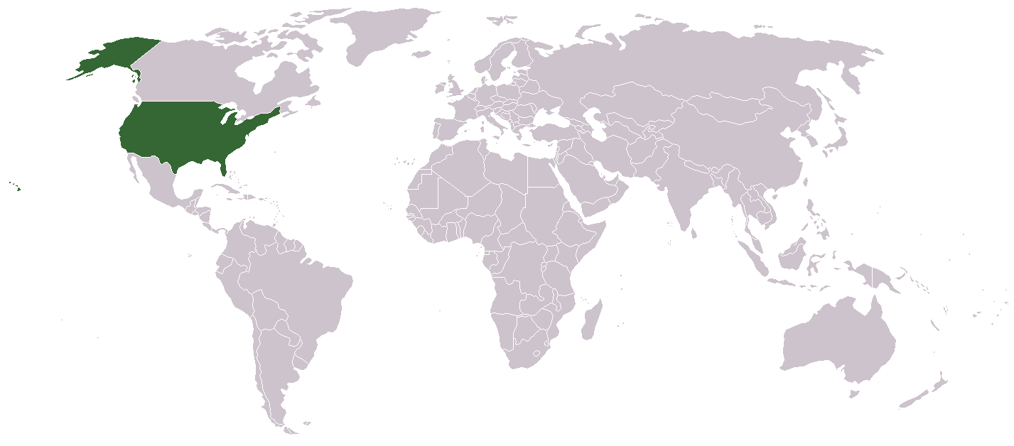 Territorio de Estados Unidos en 1936 (en verde) en el mapa mundial