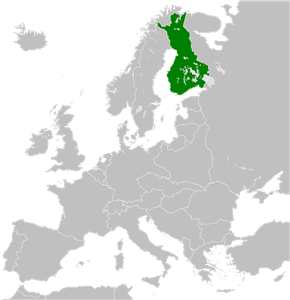 Fronteras de Finlandia en 1936 (en verde) en el mapa de Europa