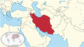 Irán (en rojo) en el mapa de Oriente Medio y Asia Central