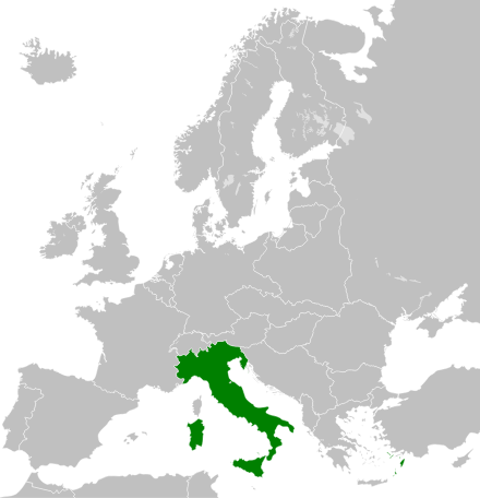 Fronteras de Italia en 1936 (en verde) en el mapa de Europa