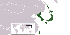 Territorio de Japón en 1936 (en verde) en el mapa de Asia