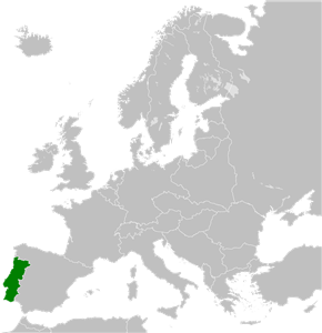 Fronteras de Portugal en 1936 (en verde) en el mapa de Europa