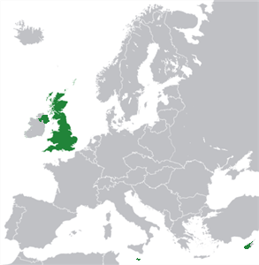 Fronteras del Reino Unido en 1936 (en verde) en el mapa de Europa