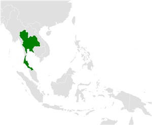 Fronteras de Siam en 1936 (en verde) en el mapa del sudeste asiático