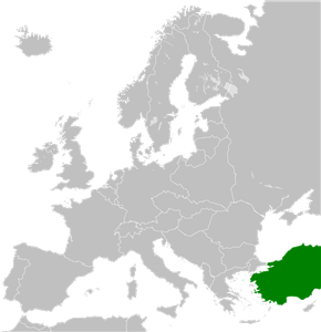 Fronteras de Turquía en 1936 (en verde) en el mapa de Europa