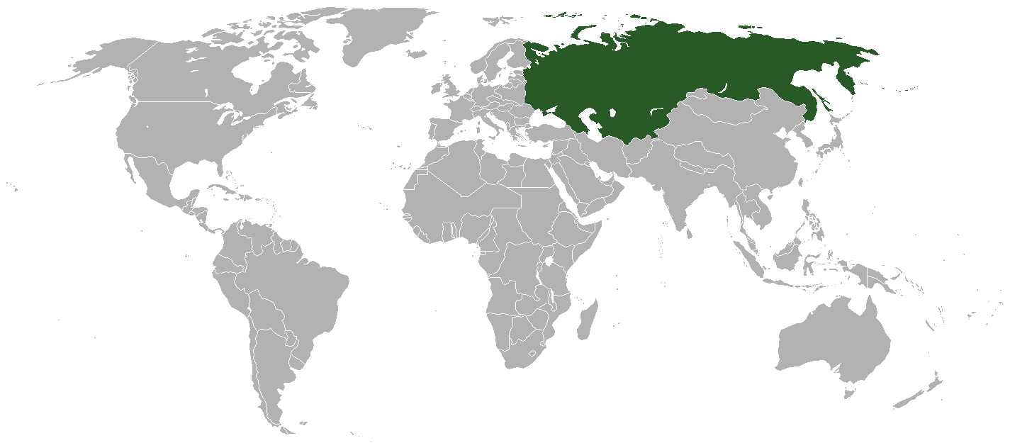 Fronteras de la URSS en 1936 (en verde) en el mapa mundial