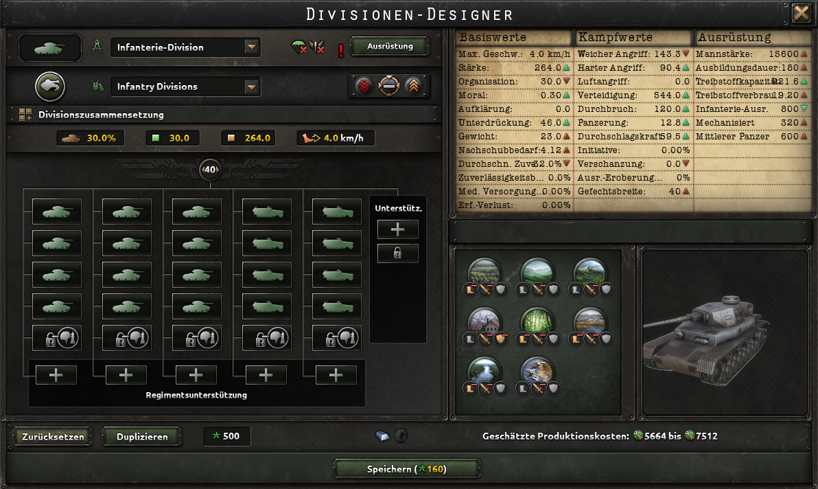 Offizieller Screenshot einer Panzerdivision mit 40 Gefechtsbreite im Designer