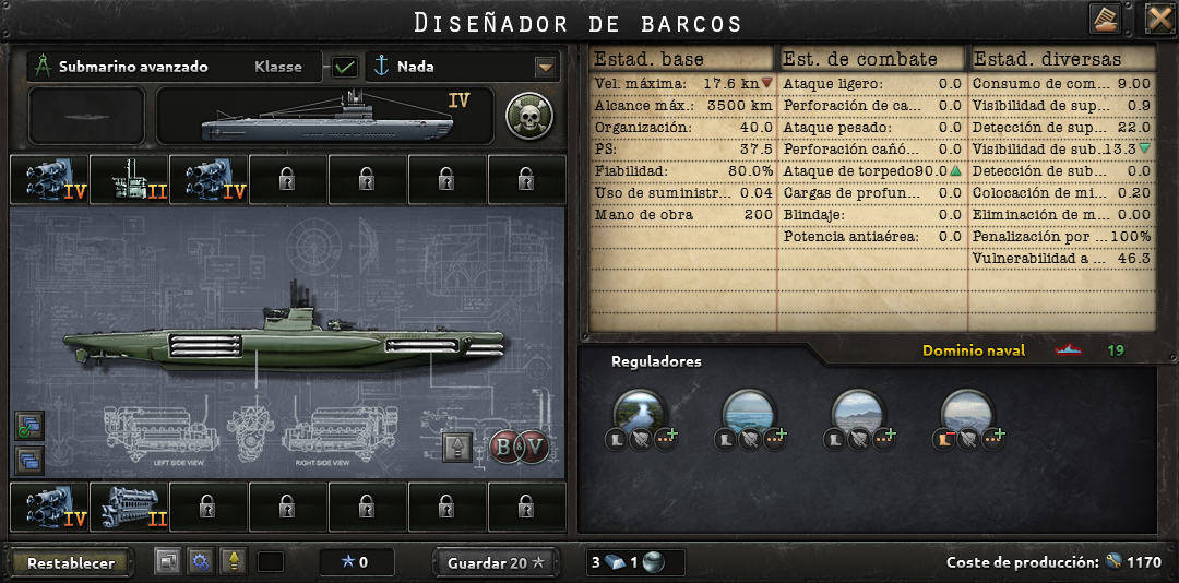 Captura oficial de la interfaz del diseñador de submarinos