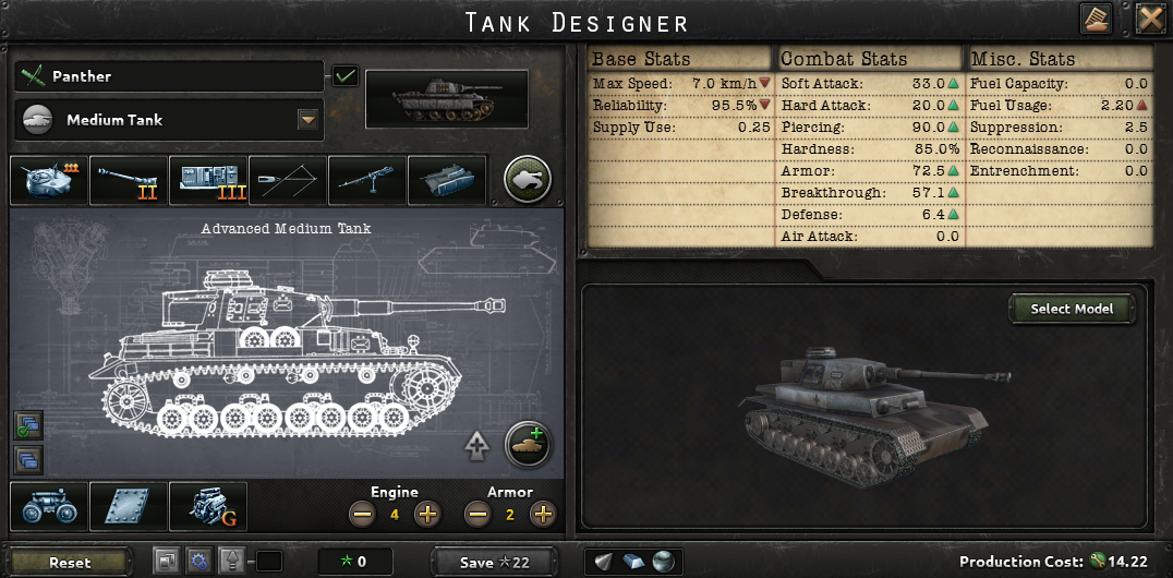 Official screenshot of the tank designer interface