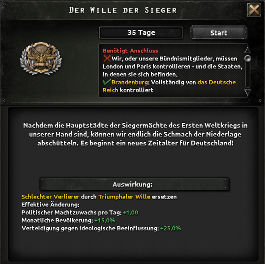 Offizieller Screenshot der Detailansicht eines Fokus, mit Dauer, Voraussetzungen und den Effekten beim Abschluss