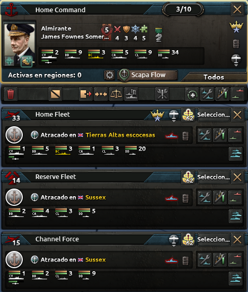 Captura oficial de la jerarquía de mando naval, con la flota base y sus grupos de tarea