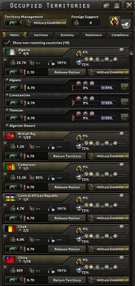 Official screenshot of the Occupied Territories tab