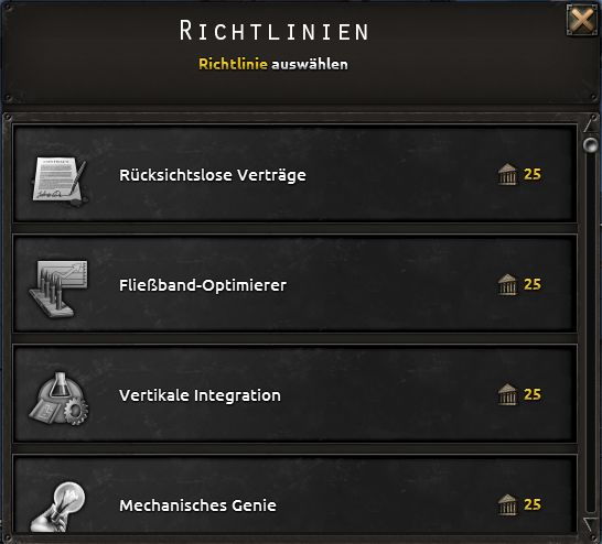 Offizieller Screenshot des Strategieauswahlmenüs einer MIO
