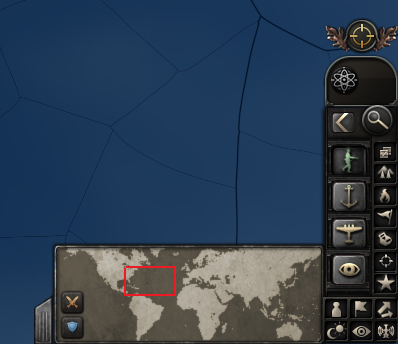 Rincón inferior derecho del HUD de HOI4 mostrando el minimapa y los botones de modo de mapa