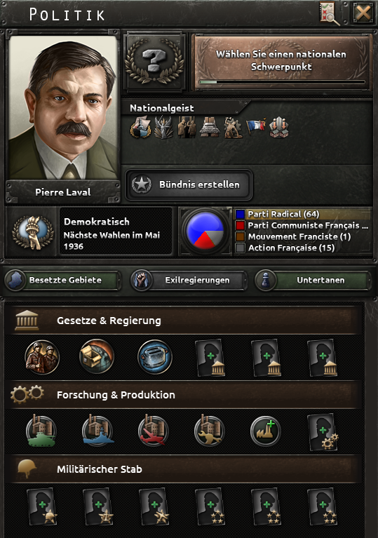 Offizieller Screenshot des HOI4-Politikbildschirms