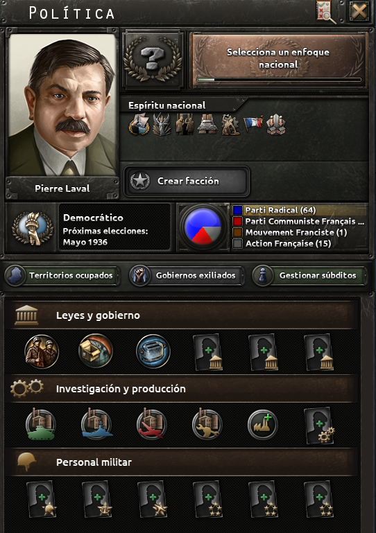 Captura oficial de la pantalla de Política de HOI4