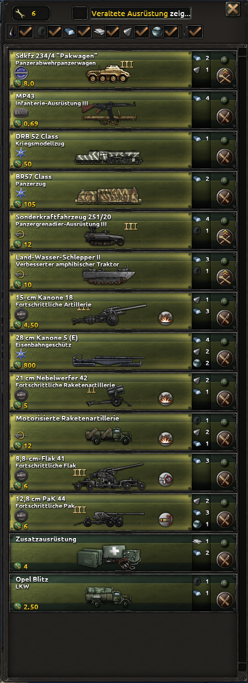 Offizieller Screenshot des Ausrüstungskatalogs beim Hinzufügen einer Produktionslinie