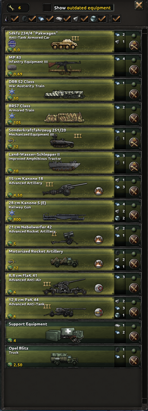 Official screenshot of the equipment catalog when adding a production line