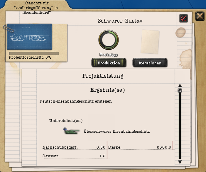 Offizieller Screenshot des laufenden Projekts Überschweres Eisenbahngeschütz