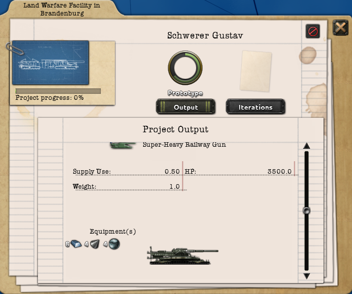 Official screenshot of the Super-Heavy Railway Gun project in progress