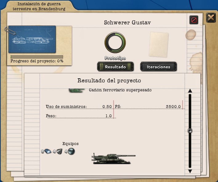 Captura oficial del proyecto Cañón Ferroviario Superpesado en curso