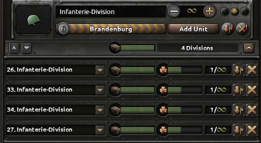 Official screenshot of a training queue with several divisions in parallel
